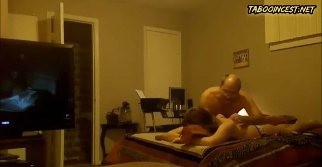 Before raping his incestuous daughter, this bald father licks her pussy well