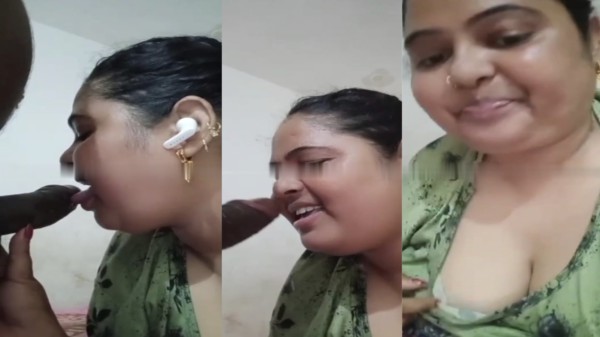 Big titted Indian housewife mom sucks husband black cock