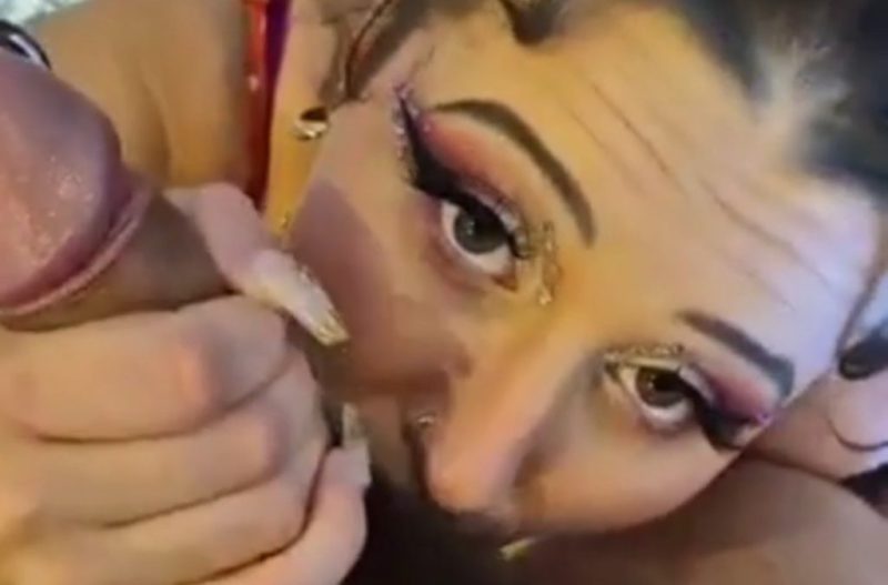 My godmother gives me a perfect blowjob and licks my balls well while I film her
