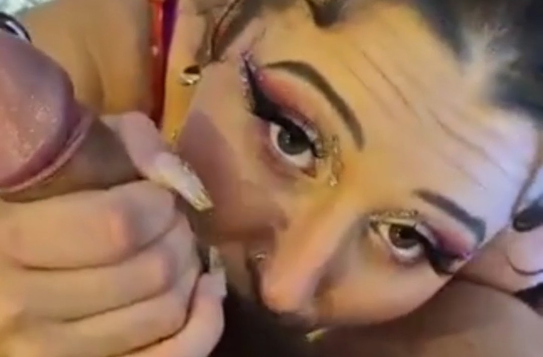 My godmother gives me a perfect blowjob and licks my balls well while I film her